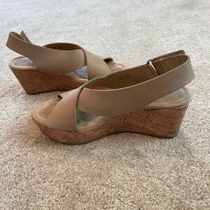 CL by Laundry Tan Wedge Sandals with Crisscross Design